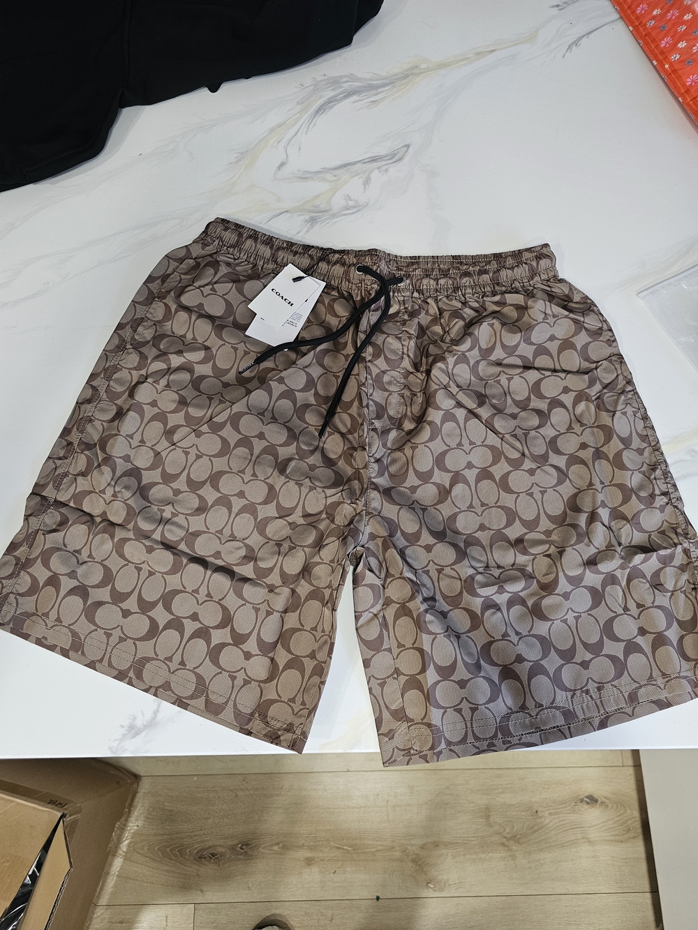 Coach Men’s Signature Swim Trunks — Tan Monogram - Picture 2 of 7
